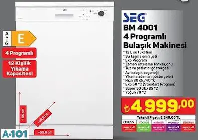 SEG 4 PROGRAMLI BULAŞIK MAKİNESİ